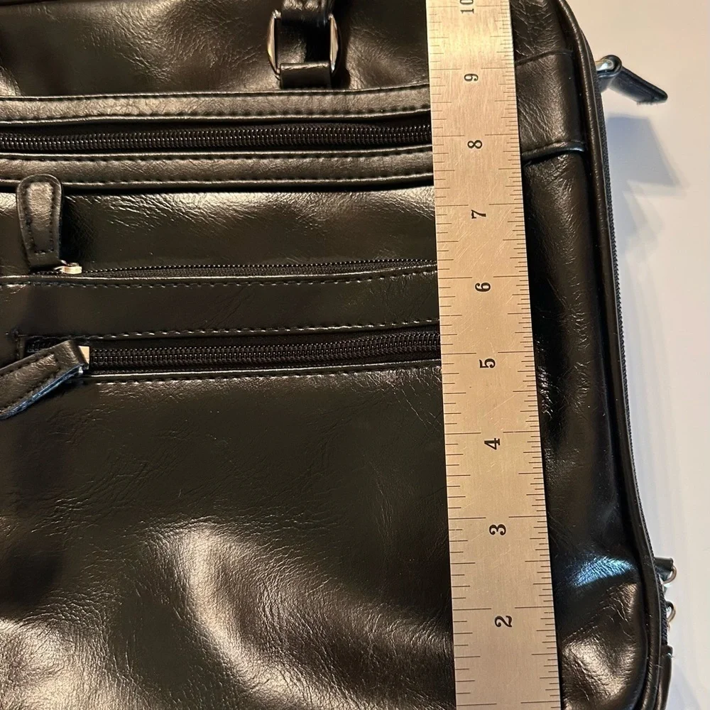 Black Vinyl Laptop Briefcase Business Tote Bag Multi Pocket Zip Work Bag